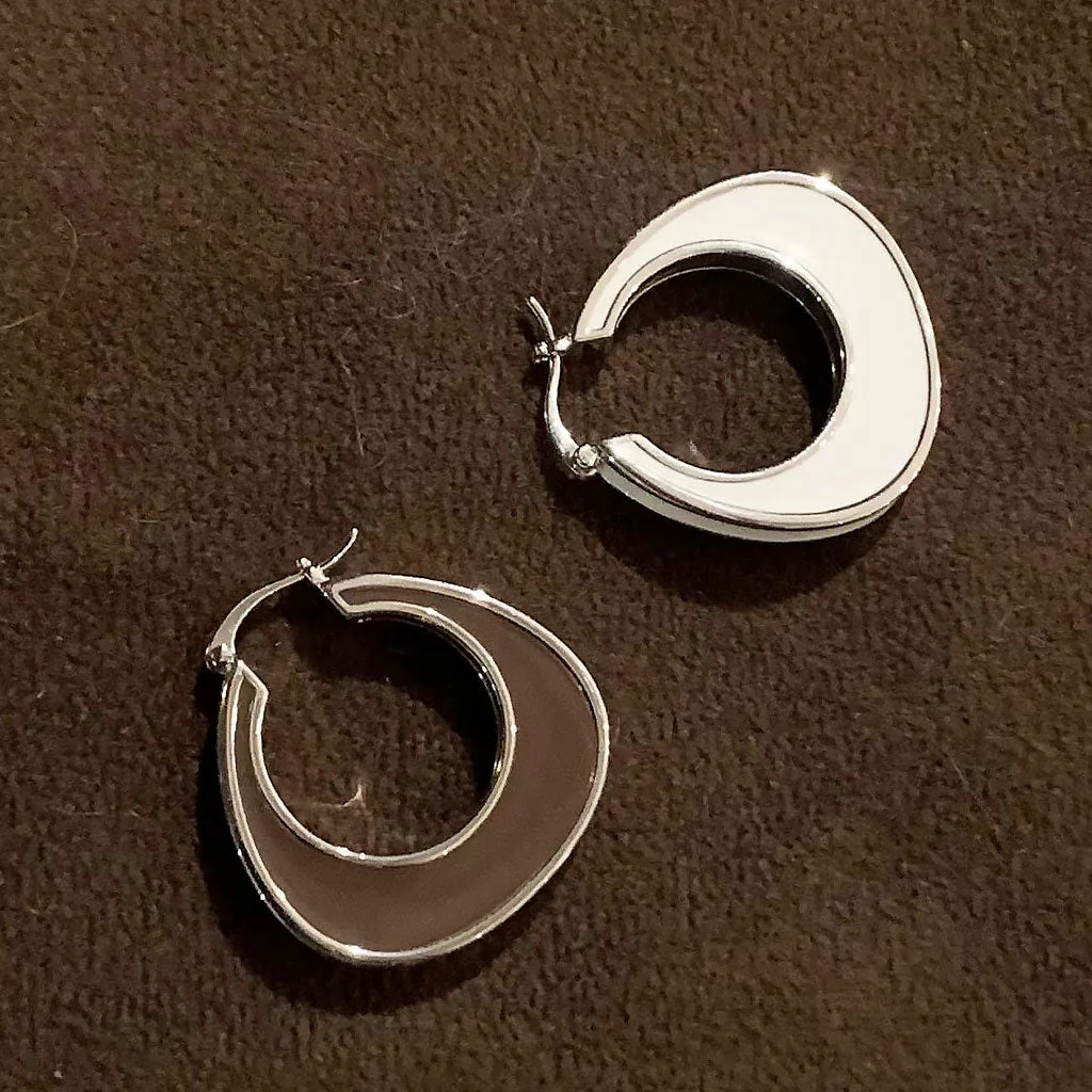 NOW IS GOOD Two Tone Metallic Rhodium Plated Enameled Hoop Earrings - Image 2