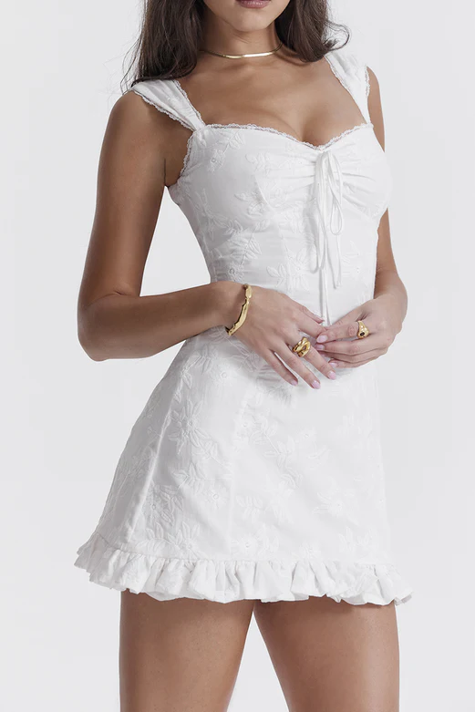Odessa White Embroidered Mini Dress - Image 2