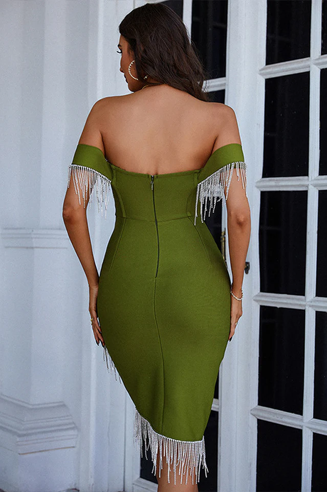 Off Shoulder Fringe Hem Dress - Image 7