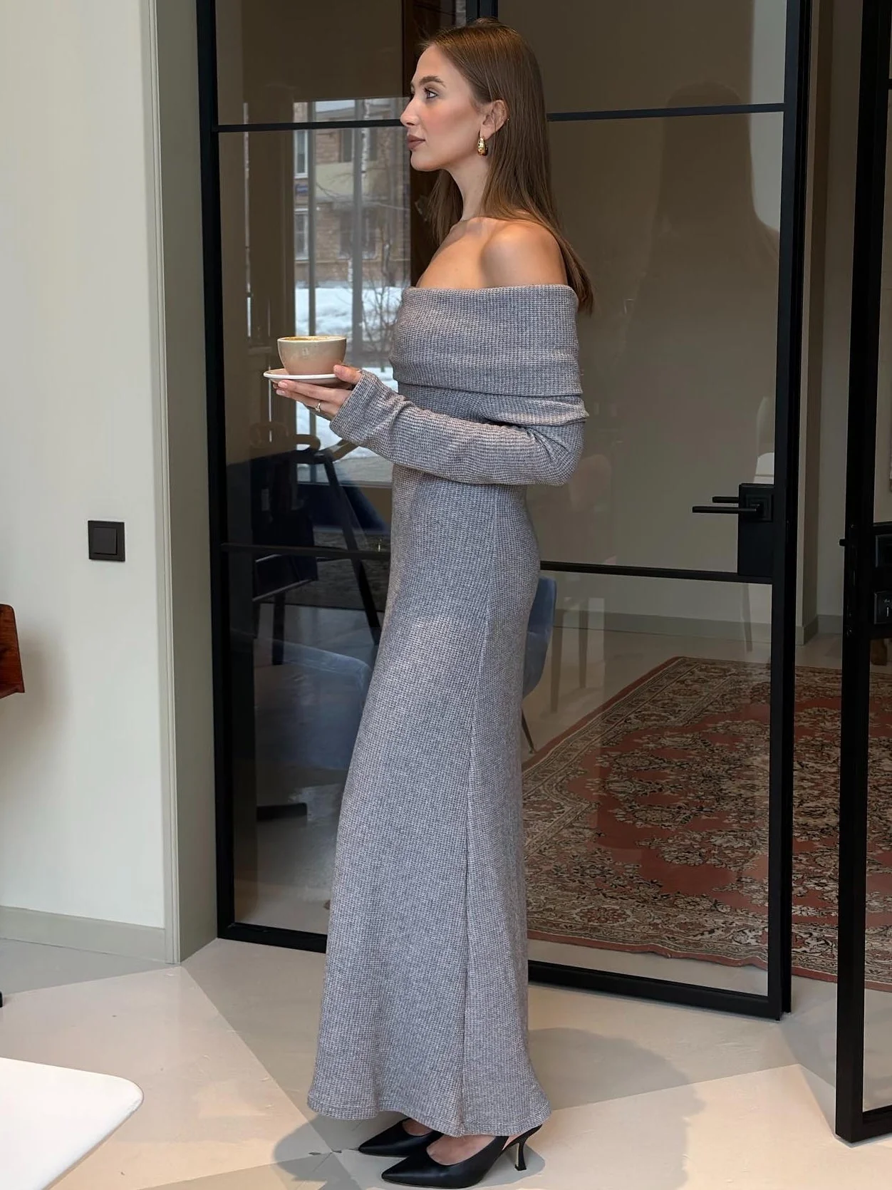 Off-shoulder knit maxi dress - Image 2