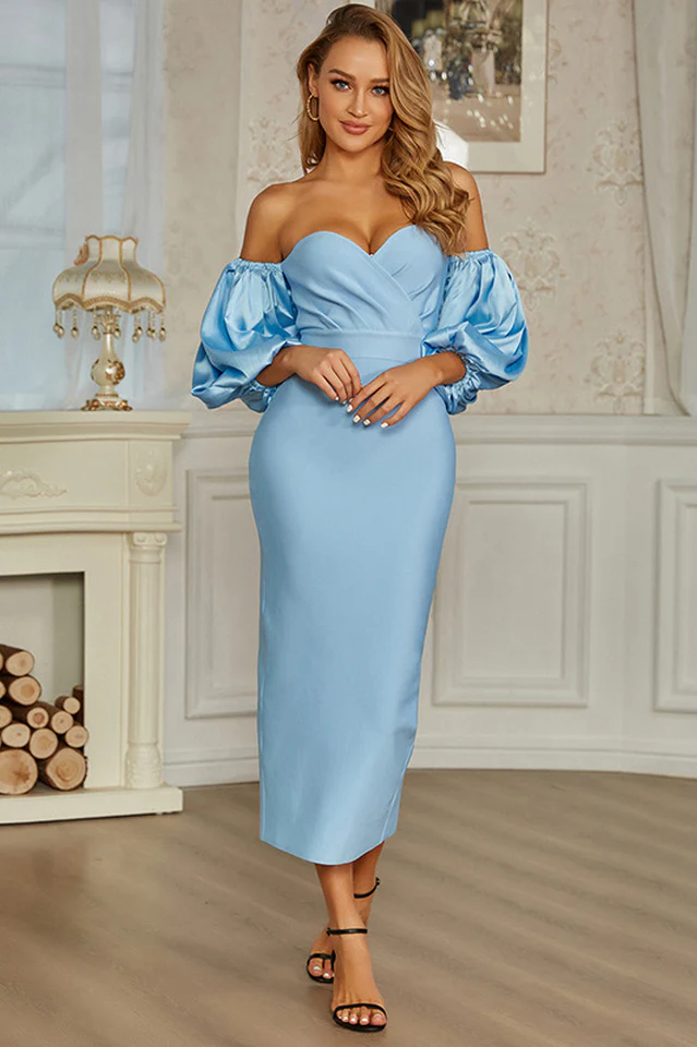Off Shoulder Lantern Sleeve Dress - Image 2