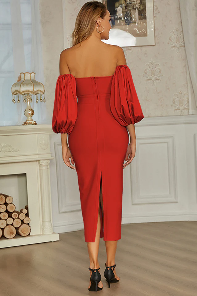 Off Shoulder Lantern Sleeve Dress - Image 23