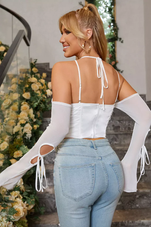 Off Shoulder Long Sleeve Halter Top - Image 4