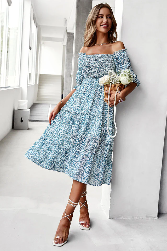 Off Shoulder Smocked Midi Dress - Image 10