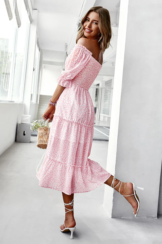 Off Shoulder Smocked Midi Dress - Image 15