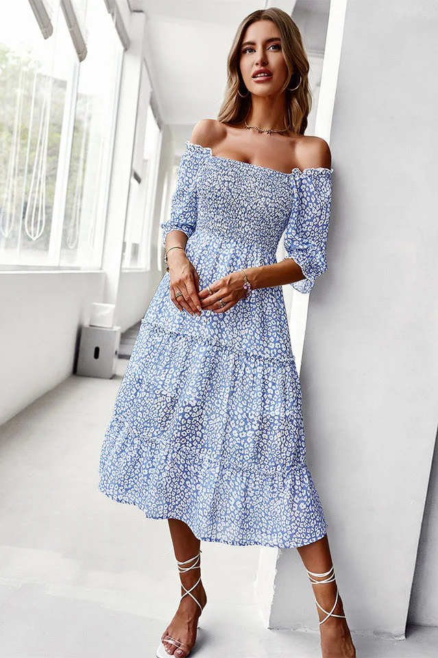 Off Shoulder Smocked Midi Dress - Image 7