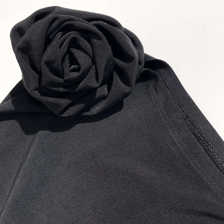 Black ONE SHOULDER TOP with Flowers - Image 6