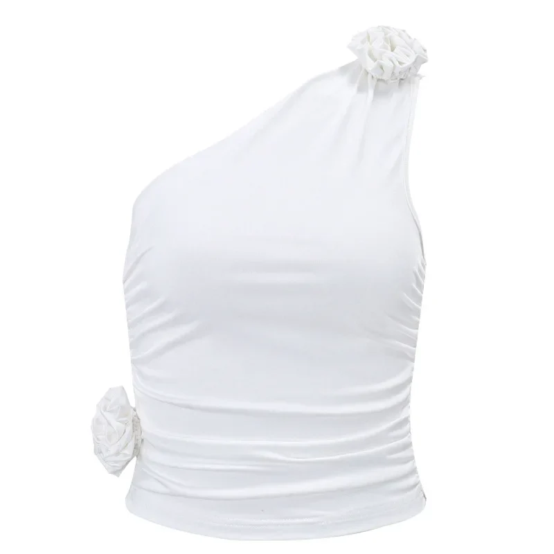 WHITE ONE SHOULDER TOP with Flowers - Image 6
