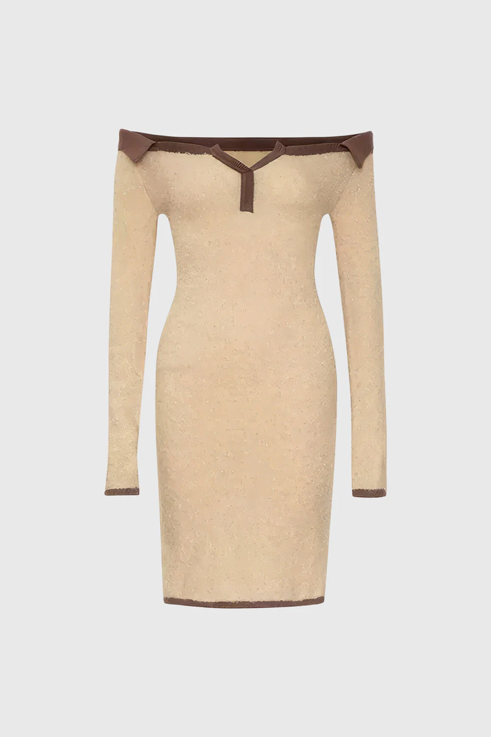 Off Shoulders Knitted Short Dress - Brown - Image 2