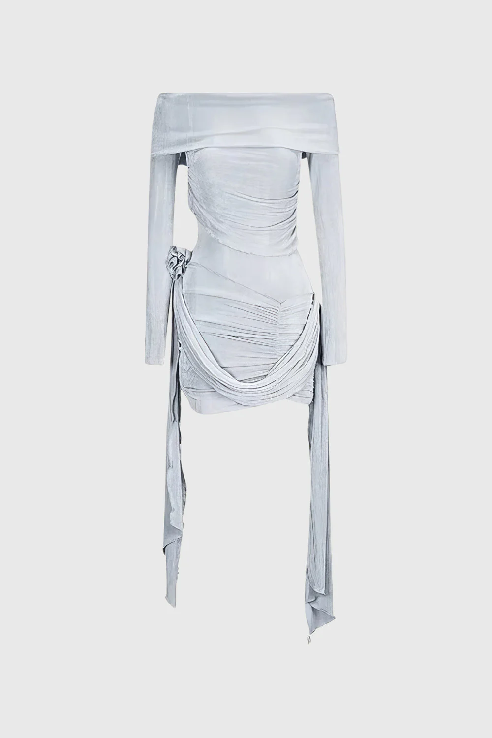 Off Shoulders Ruched Mini Dress - Grey - Image 3