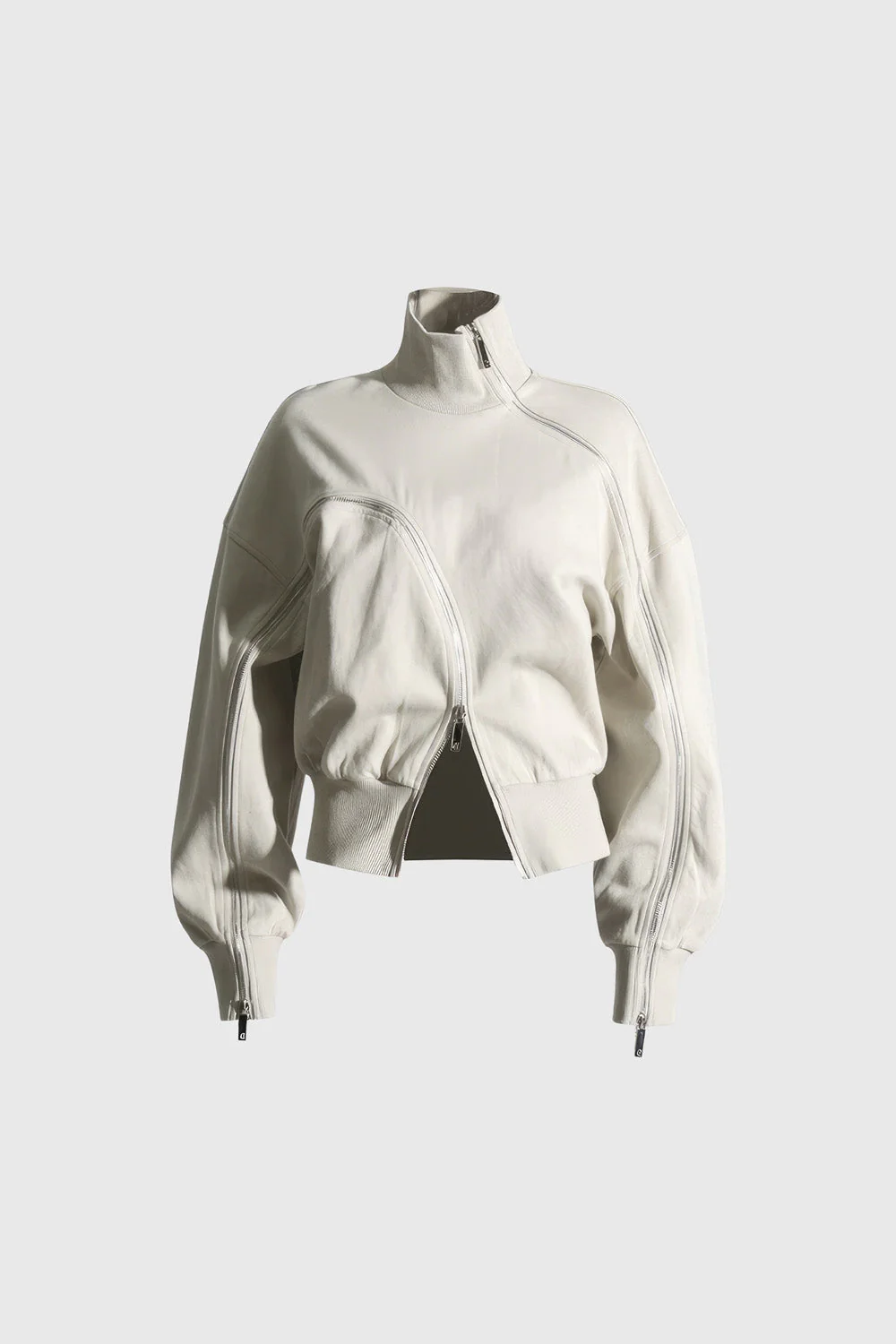 Off Shoulders Sweatshirt with Zippers - Beige - Image 2