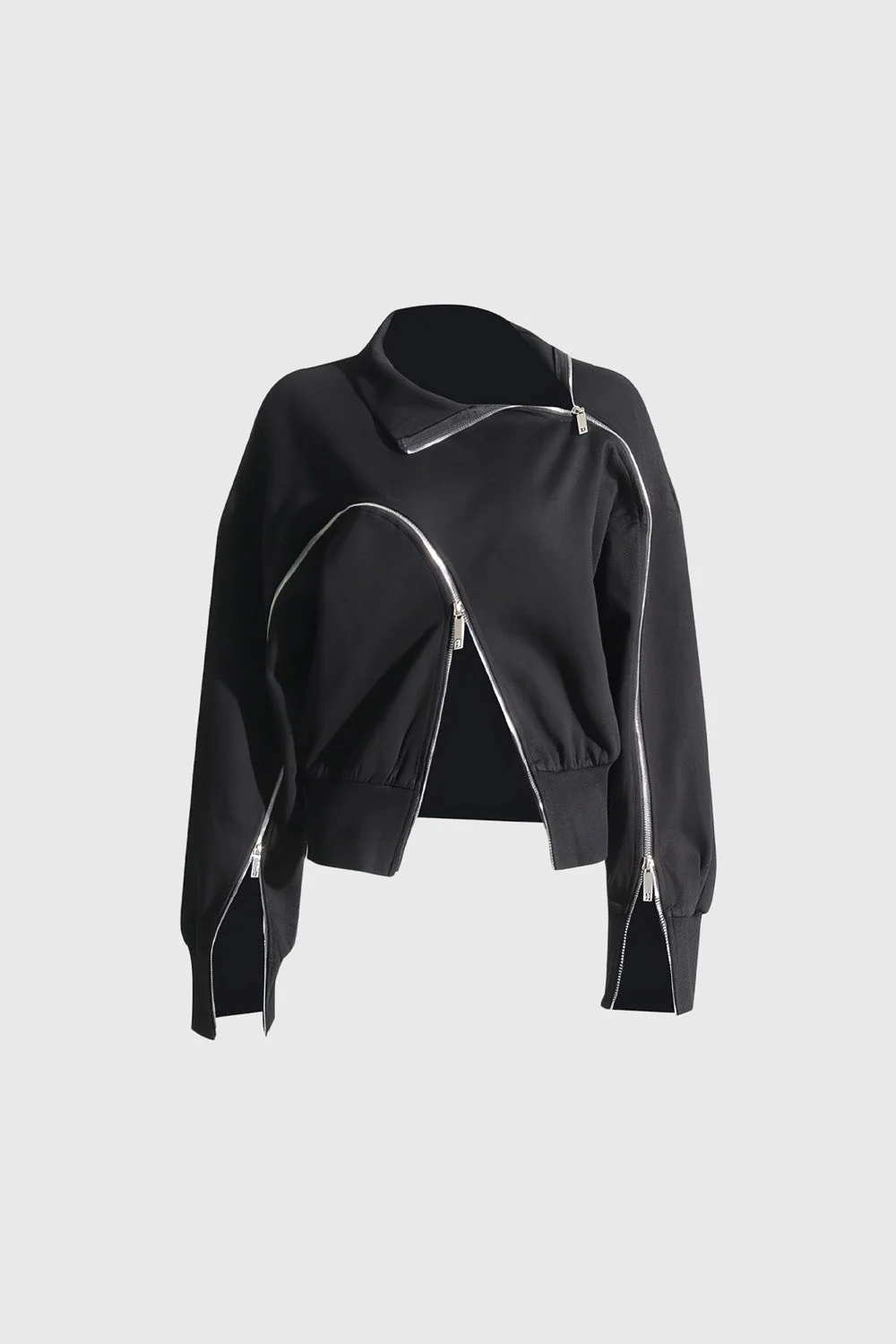Off Shoulders Sweatshirt with Zippers - Black - Image 2