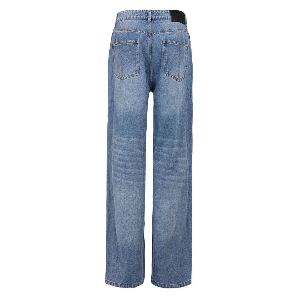 Offbeat Contrast Distressed Mid Waist Wide Leg Garter Hybrid Denim Jeans - Image 4
