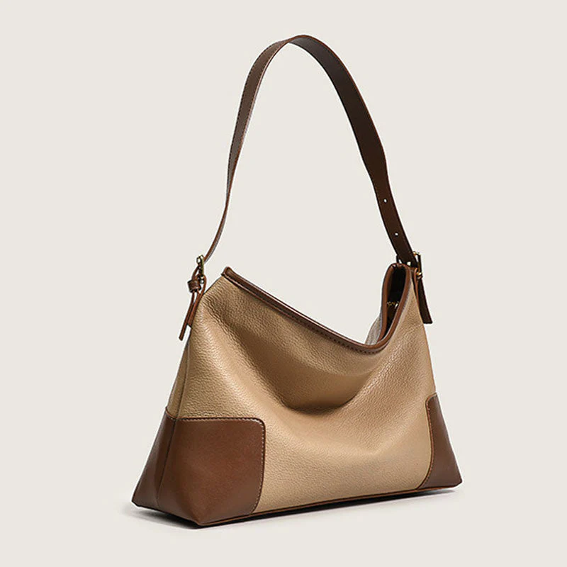 Office Style Contrast Color Buckle Trim Faux Leather Tote Bag - Brown - Image 2