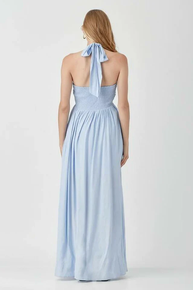 Olivia Misty Blue Halter Maxi Dress - Image 2