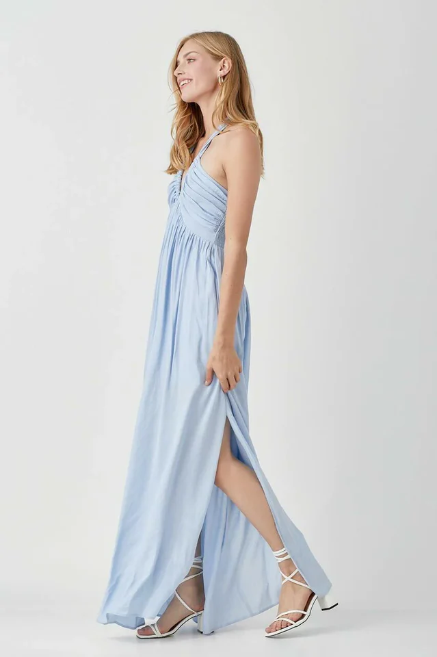 Olivia Misty Blue Halter Maxi Dress - Image 3