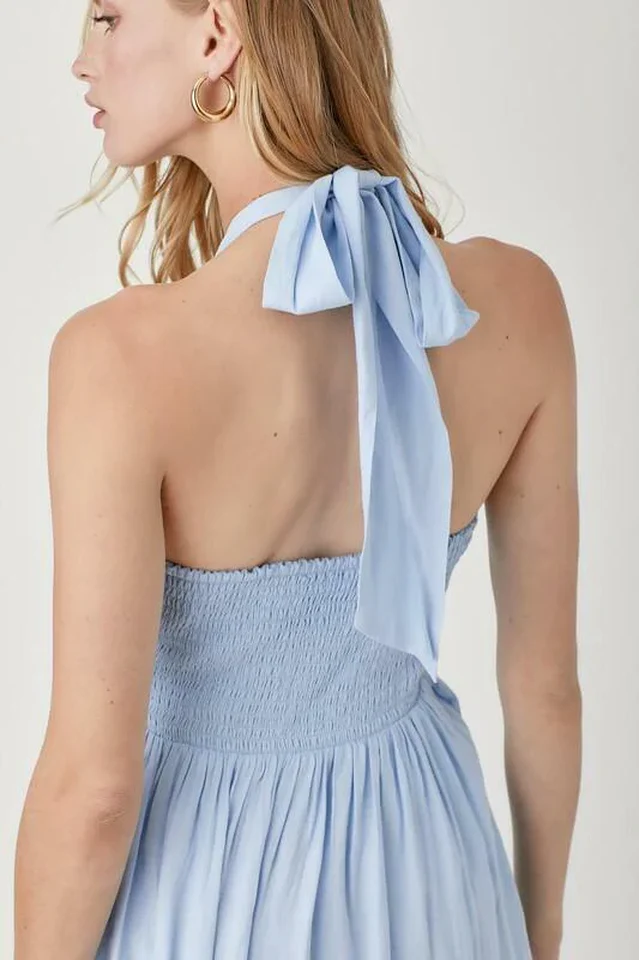 Olivia Misty Blue Halter Maxi Dress - Image 4