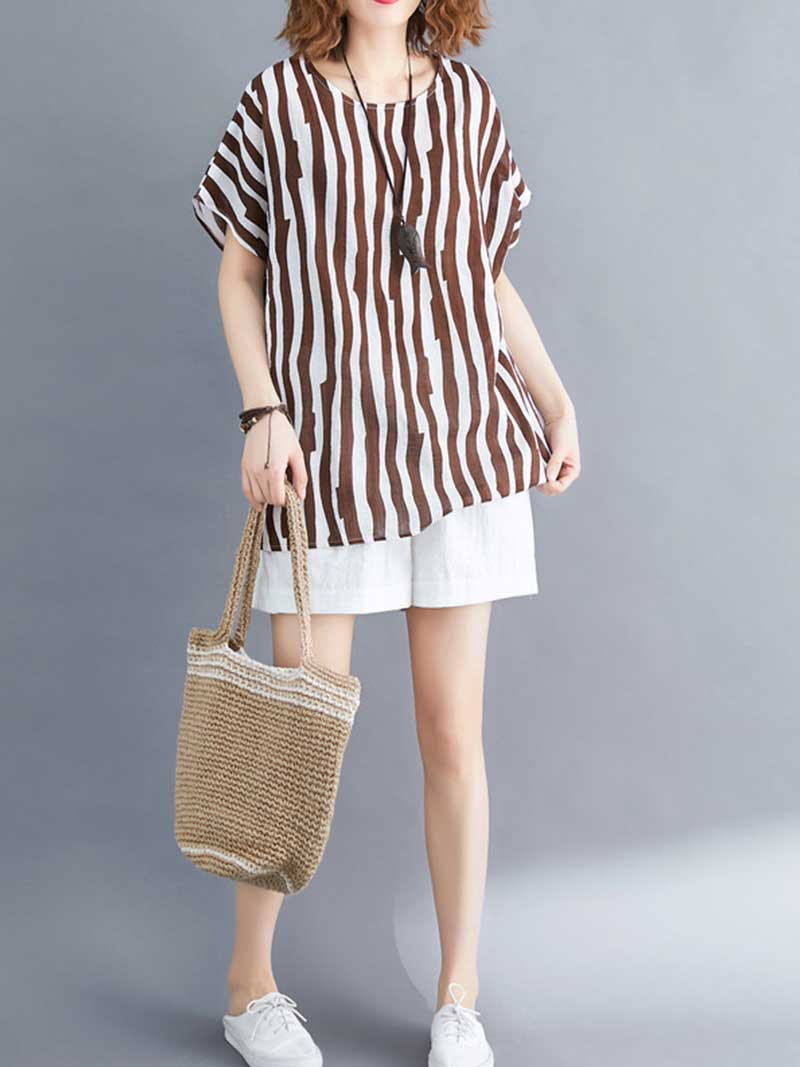 On My Mind striped Cotton Linen T-Shirt Top - Image 3