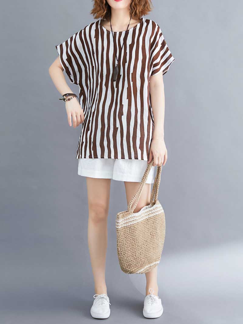 On My Mind striped Cotton Linen T-Shirt Top - Image 4