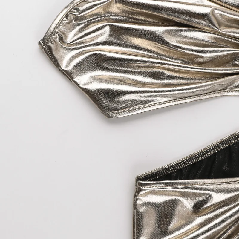 ONE SHOULDER SILVER BODYCON MIDI DRES - Image 8