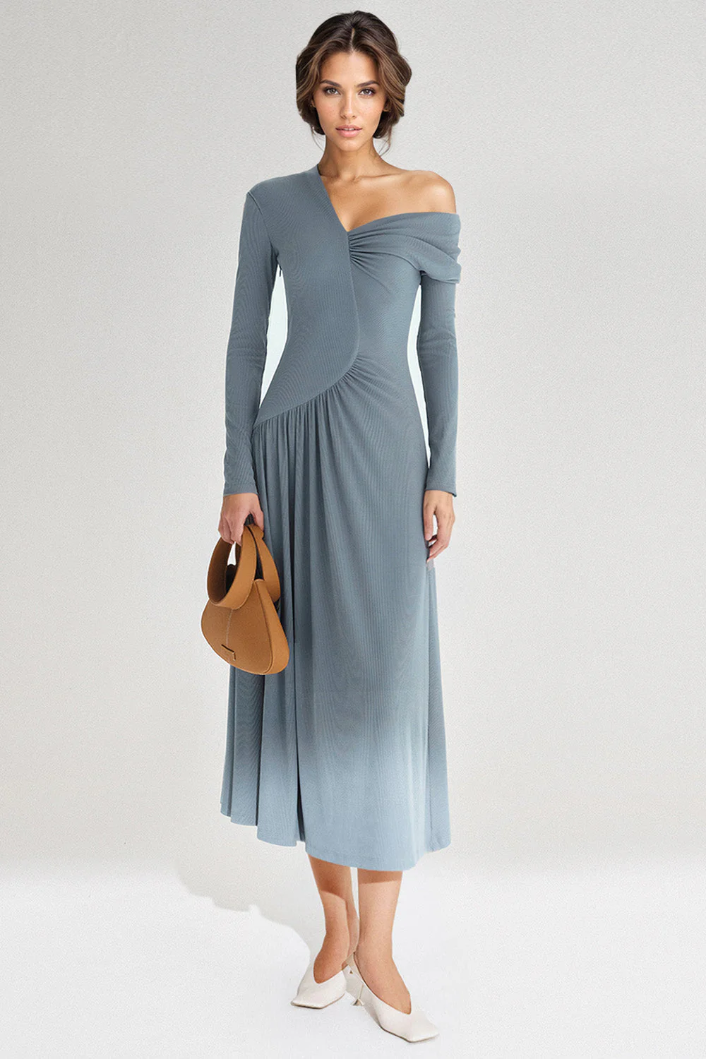 One Shoulder Midi Dress - Blue - Image 2