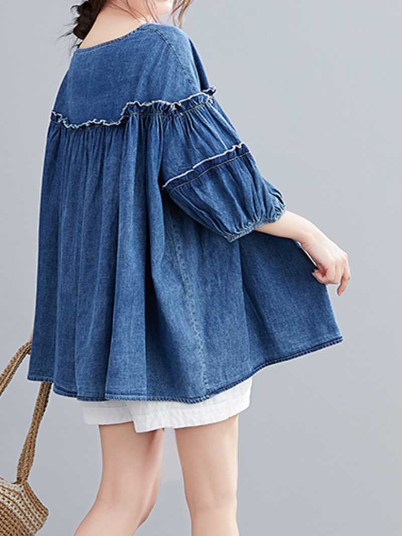 Only the Lonely Plain Denim Top - Image 4