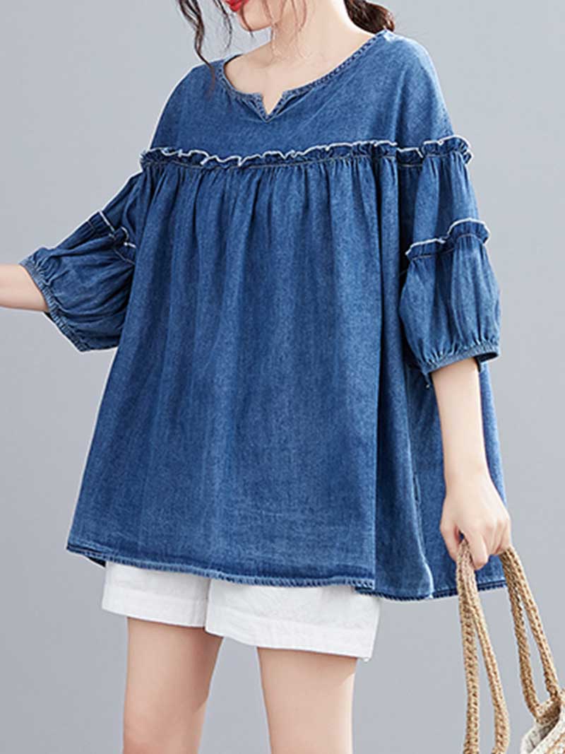 Only the Lonely Plain Denim Top - Image 5