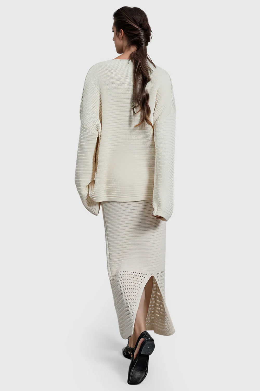 Open Knit Midi Skirt - White - Image 3