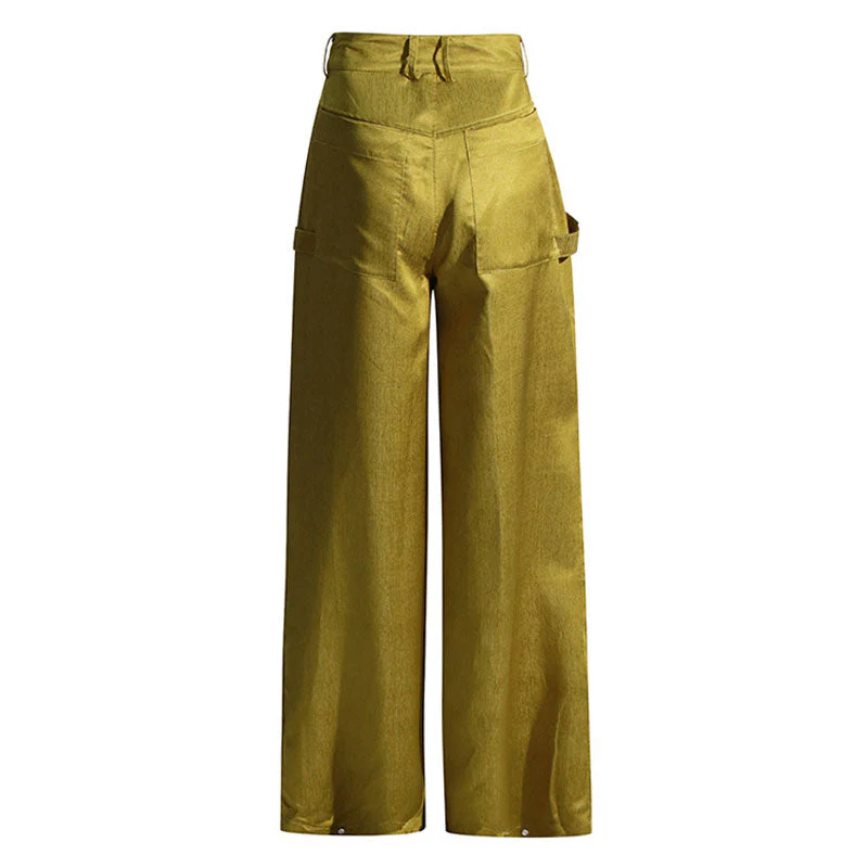 Opulent Brushed Effect High Waist Zipper Pocket Pleated Wide Leg Cargo Pants - Image 3