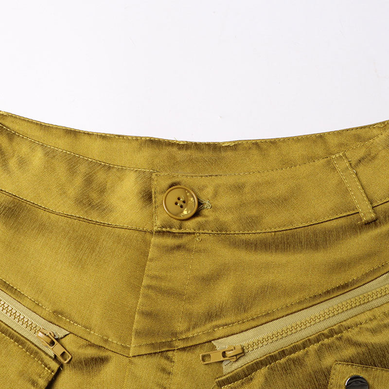 Opulent Brushed Effect High Waist Zipper Pocket Pleated Wide Leg Cargo Pants - Image 4