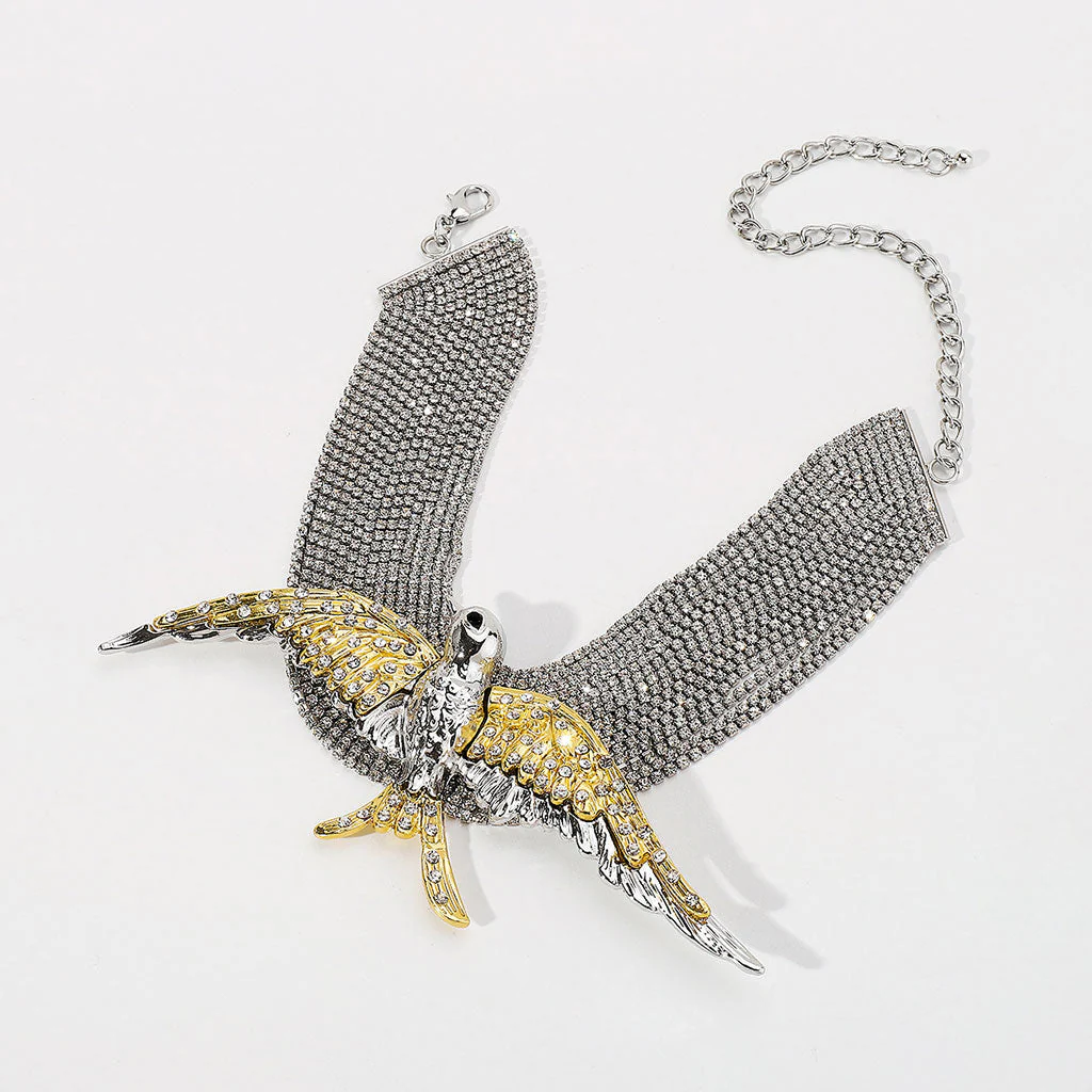 Opulent Crystal Exaggerated Bird Layered Tennis Choker NeckLace - Image 4
