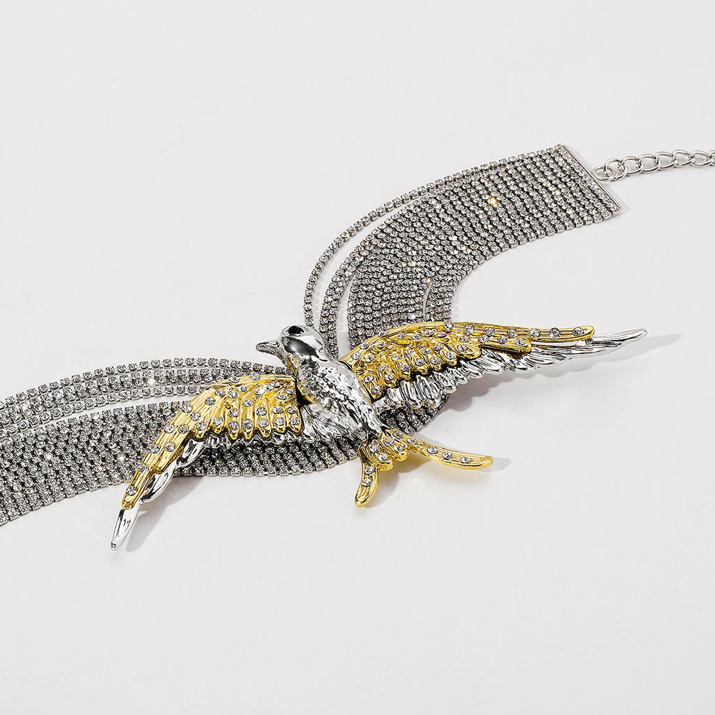 Opulent Crystal Exaggerated Bird Layered Tennis Choker NeckLace - Image 5