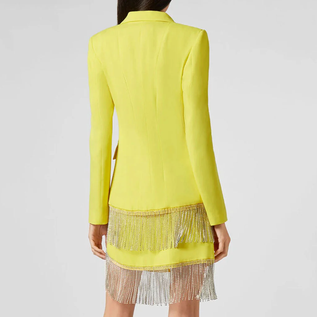 Opulent Crystal Fringe Detail Peak Lapel One Button Tailored Blazer Matching Set - Image 2
