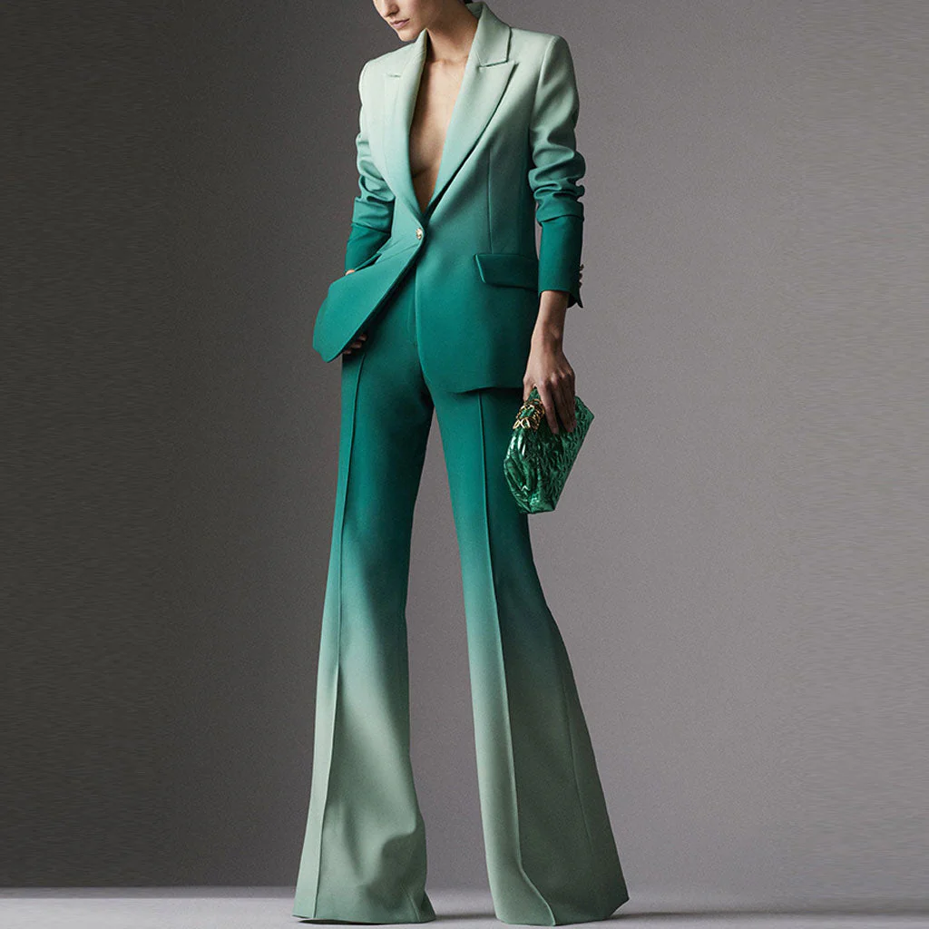 Opulent Gradient Notched Lapel Single Button Padded Tailored Blazer Matching Set - Image 2