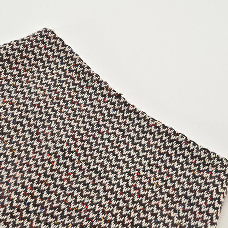 Opulent High Waist Rhinestone Trim Wool Blend Multicolored Tweed Mini Skirt - Image 3