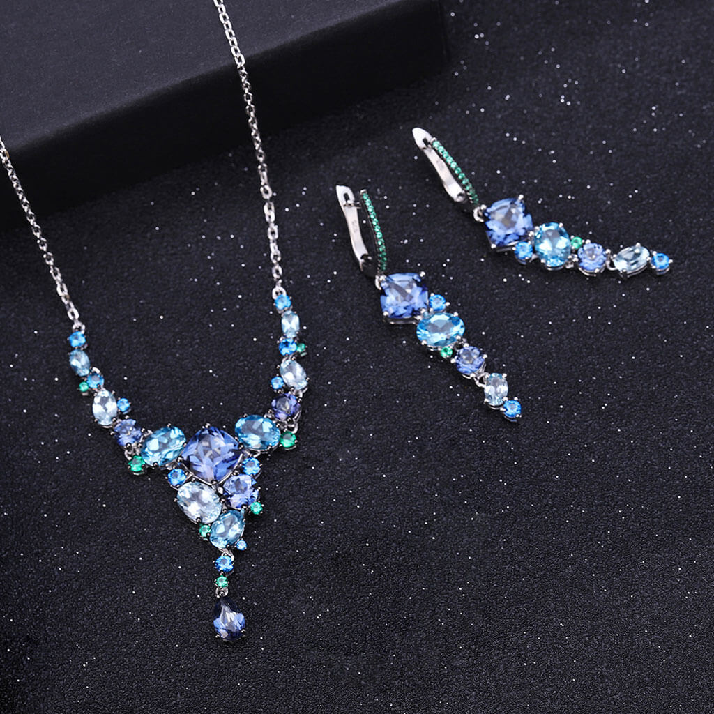 Opulent Mixed Shaped Swiss Blue Topaz Mystic Quartz Drop Earrings - Image 2