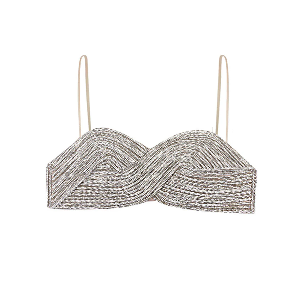Opulent Sweetheart Neck Spaghetti Strap Silver Crystal Embellished Bra Top - Image 4