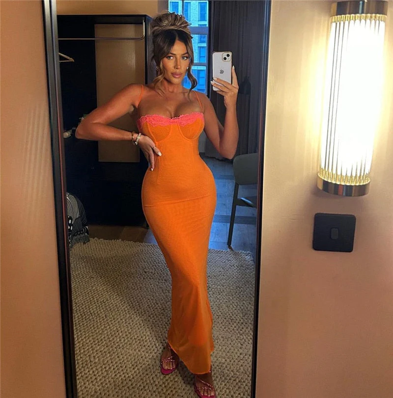 AKEMI ORANGE BODYCON MAXI Dress with STRAPS - Image 7