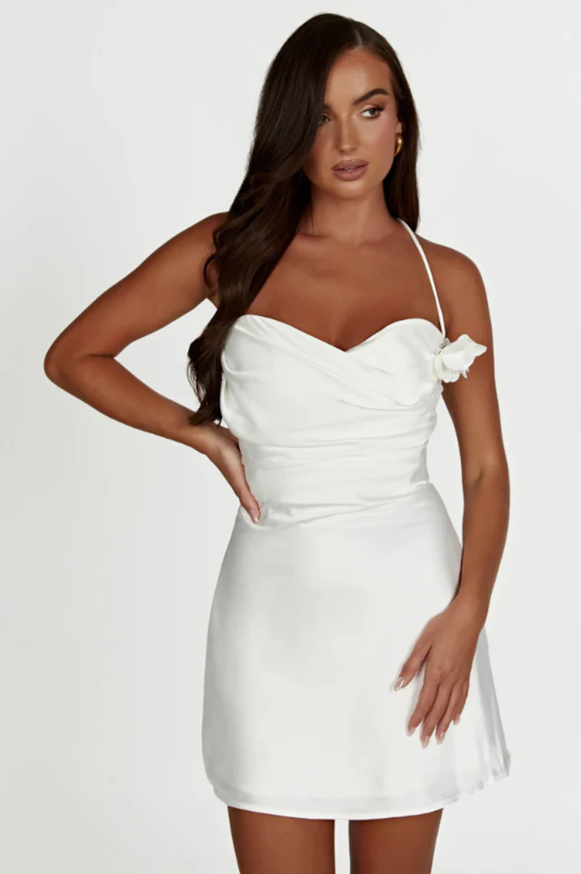Otillie Rose Halter Satin Mini Dress - Image 3