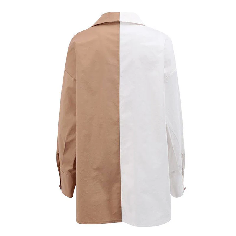 Oversized Color Block Button Down Pocketed Shorts Matching Set - Khaki - Image 5