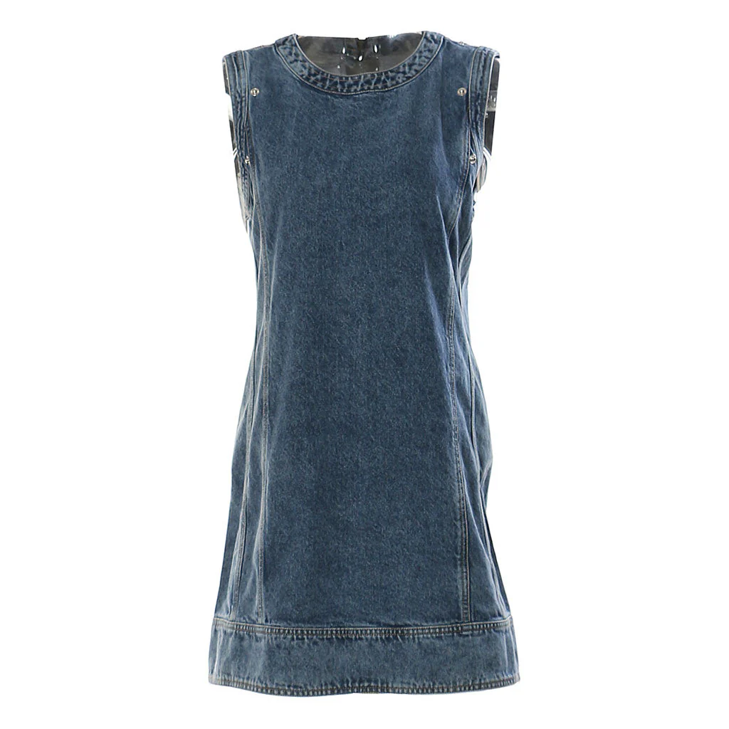 Oversized Detachable Puff Sleeve Crew Neck Faded Effect Hybrid Denim Mini Dress - Image 5