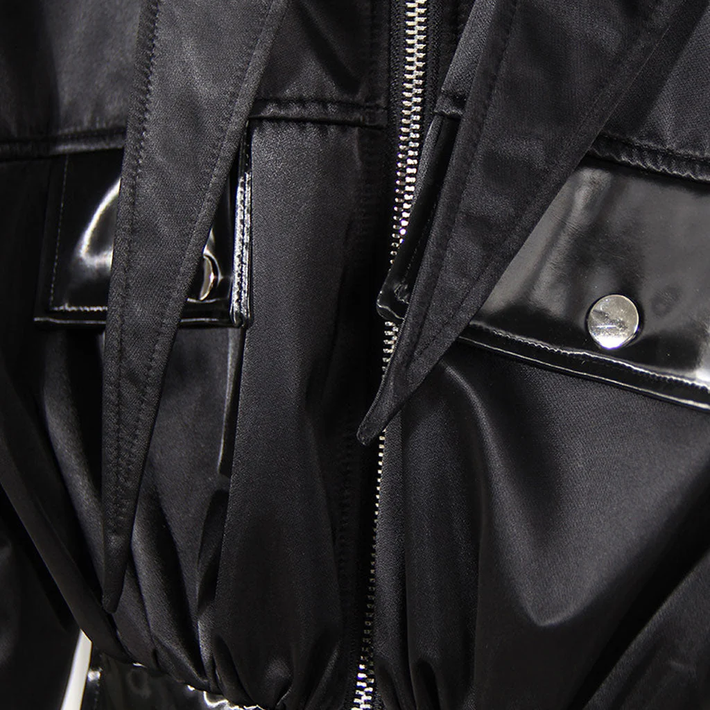 Oversized Long Sleeve Collared Vegan Leather Zip Up Cropped Jacket - Image 4
