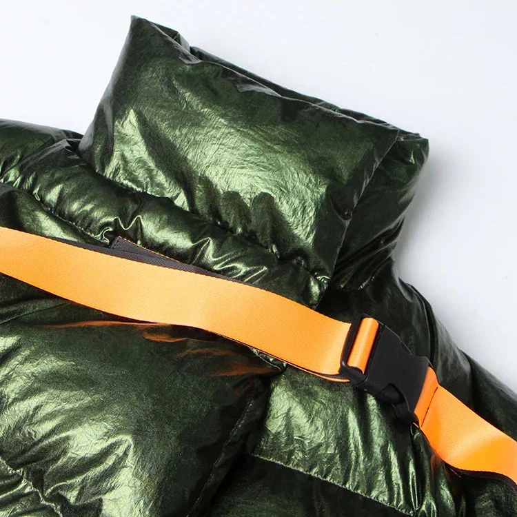 DARK GREEN OVERSIZED Puffer Jacket with IRREGULAR HEM - Image 3