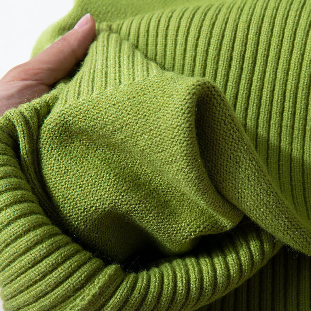 Oversized Rib Knit High Low Turtleneck Long Sleeve Sweater - Olive - Image 3