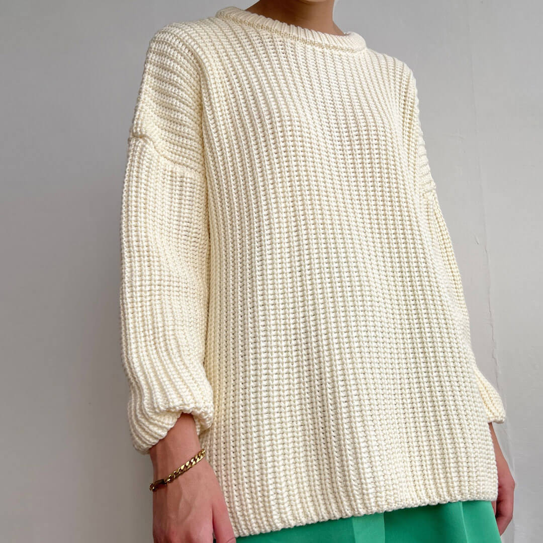 Oversized Ribbed Candy Color Crewneck Pullover Sweater - Beige - Image 2