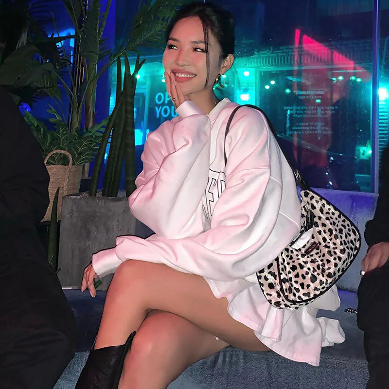 Oversized Ribbed Letter Print Drop Shoulder Long Sleeve Sweatshirt - White - Image 2