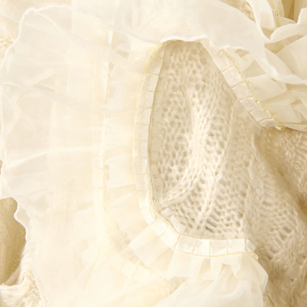 Oversized Ruffle Trim Distressed Detail Round Neck Fisherman Cable Knit Sweater - Image 4