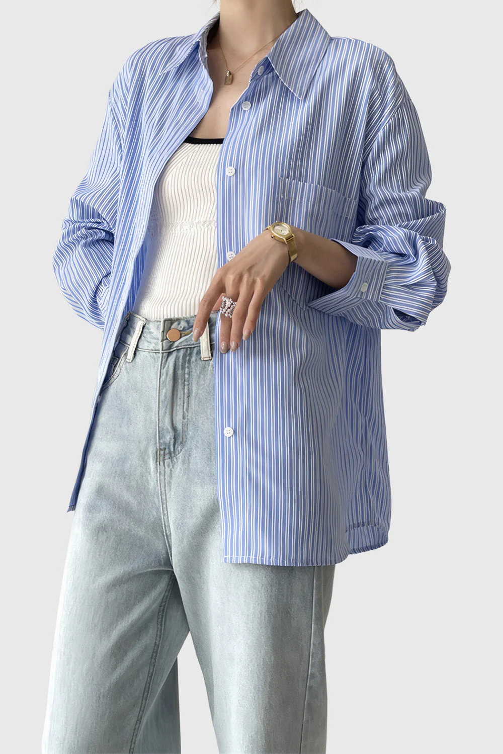 Oversized Striped Shirt - Blue - Image 2