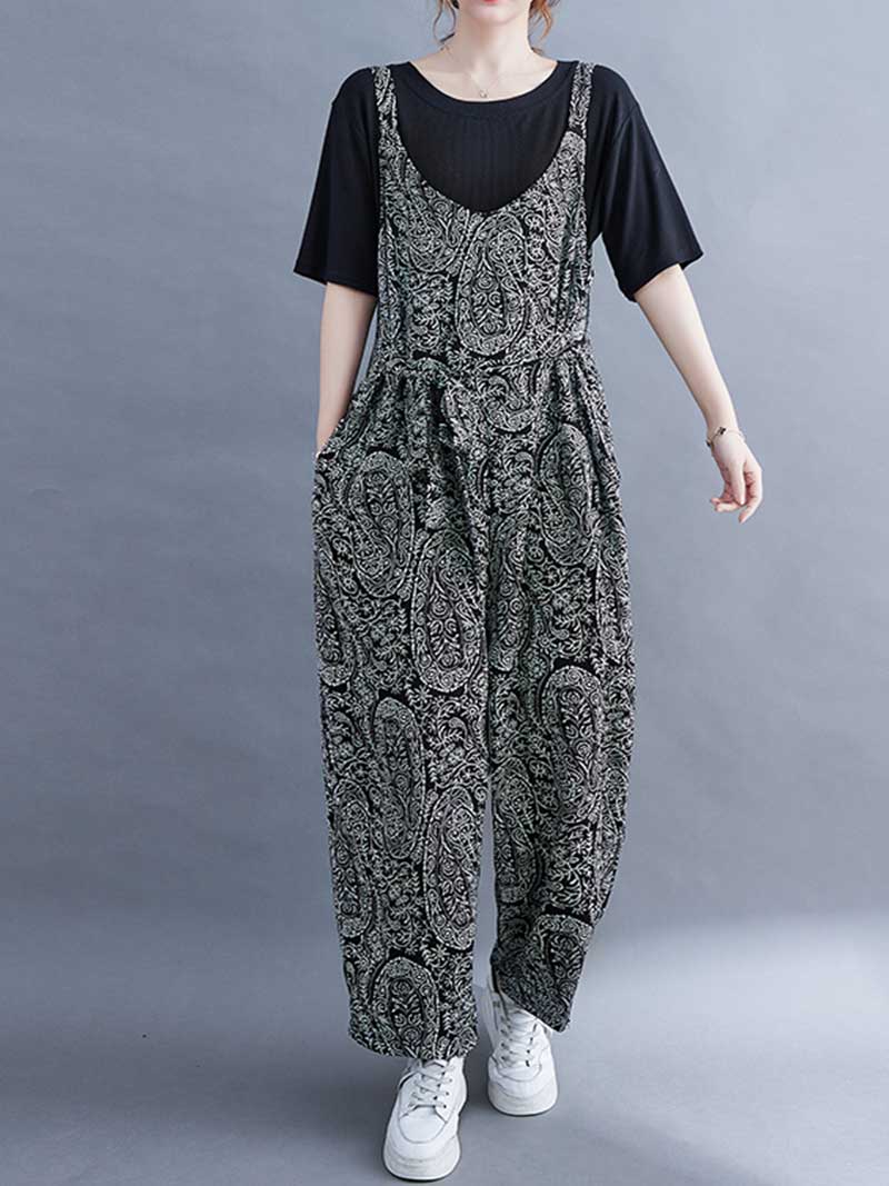Paisley Print  Cotton High Waist Overall Jumpsuit - Image 2