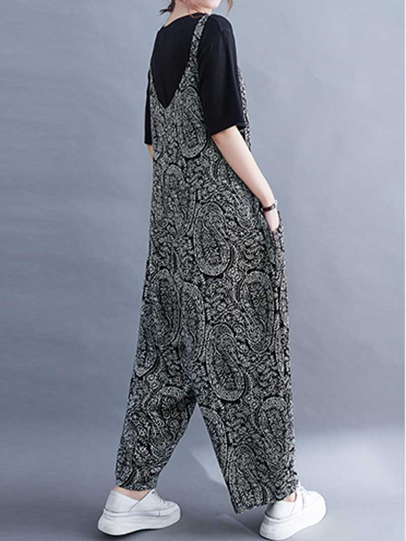 Paisley Print  Cotton High Waist Overall Jumpsuit - Image 3